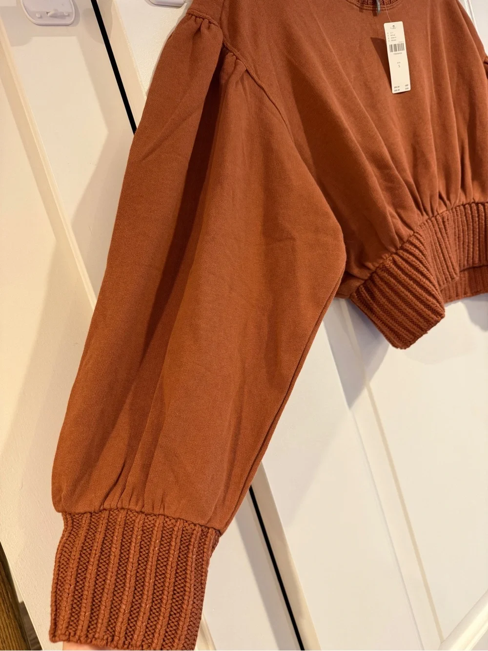 Anthropologie Cotton Ribbed Orange Crop Pullover Sweatshirt Women's Small NWT